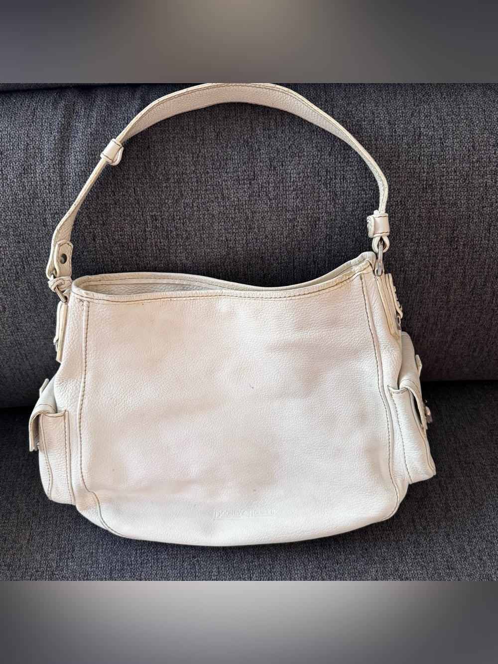 Vintage Dooney & Bourke Cream Leather Shoulder Bag Hobo Boho Italy
